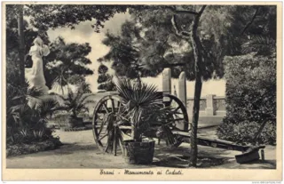 Cartolina d'epoca di giardino con monumento