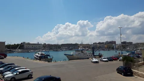 Banchine e barche nel porto di Trani, luglio 2021