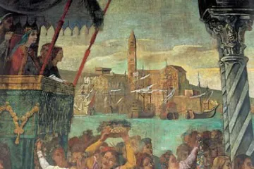 Raffigurazione del porto di Trani sul sipario del teatro "San Ferdinado"