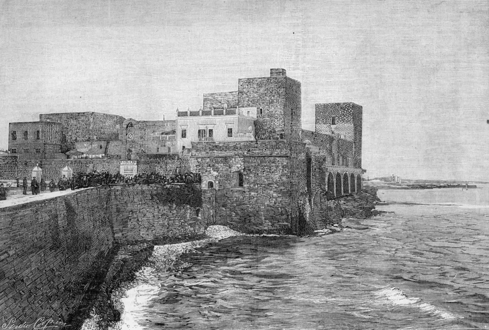 Il Castello di Trani visto dal mare in una xilografia del 1898