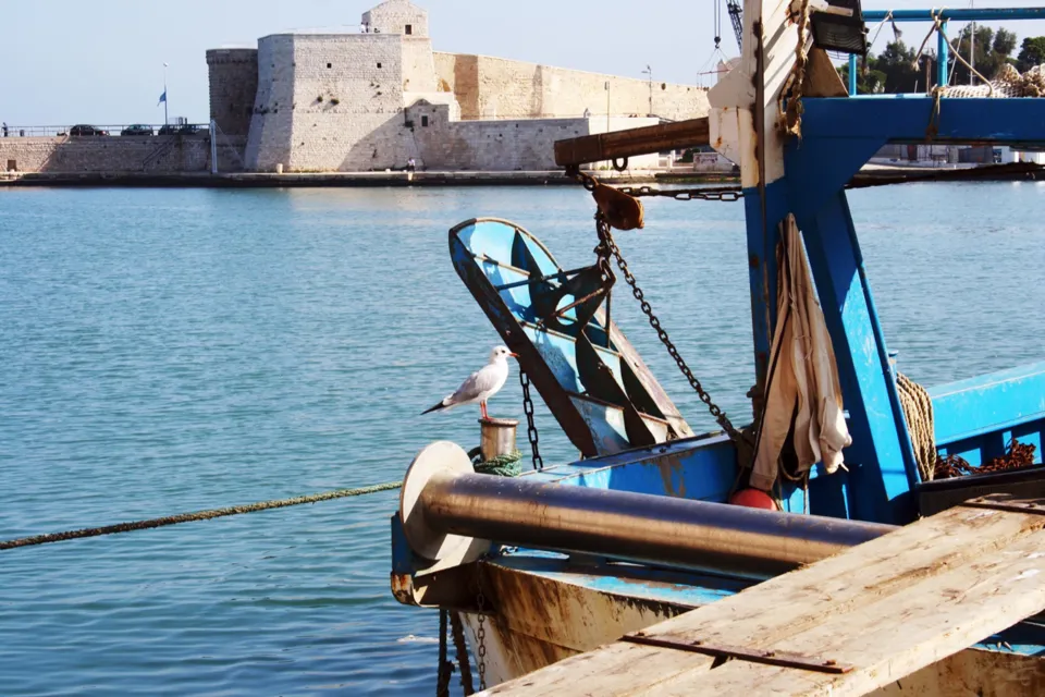 Il porto di Trani con la città sullo sfondo